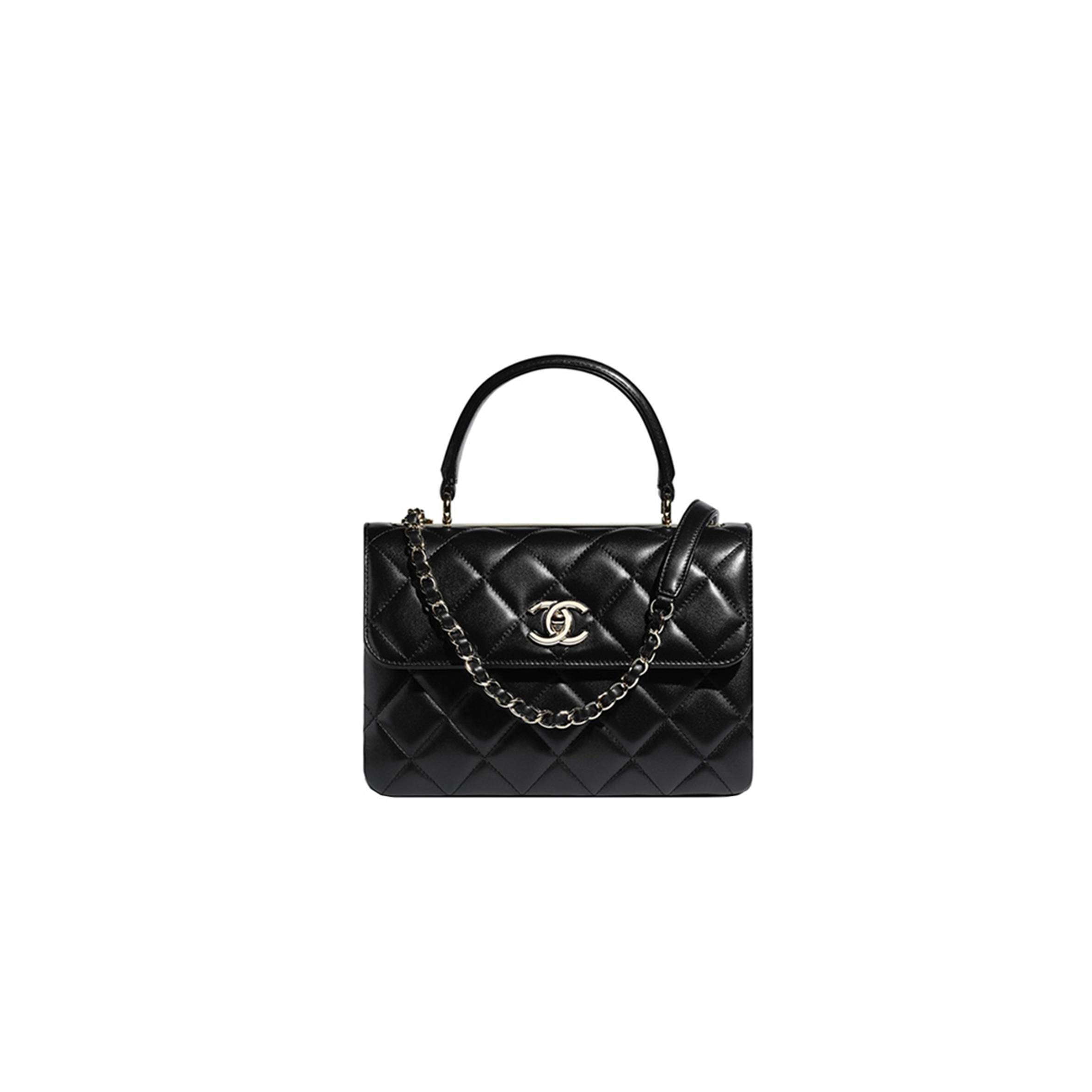 CHANELMASTER  FLAP BAG TOP HANDLE QUILTED LAMBSKIN GOLD-TONE SMALL BLACK A92236 (25*17*12cm)